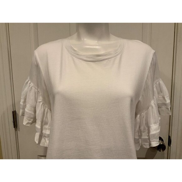 Vanessa Virginia White Shirt W/ Short Sheer Flounce Sleeves, Size Medium - Picture 2 of 8